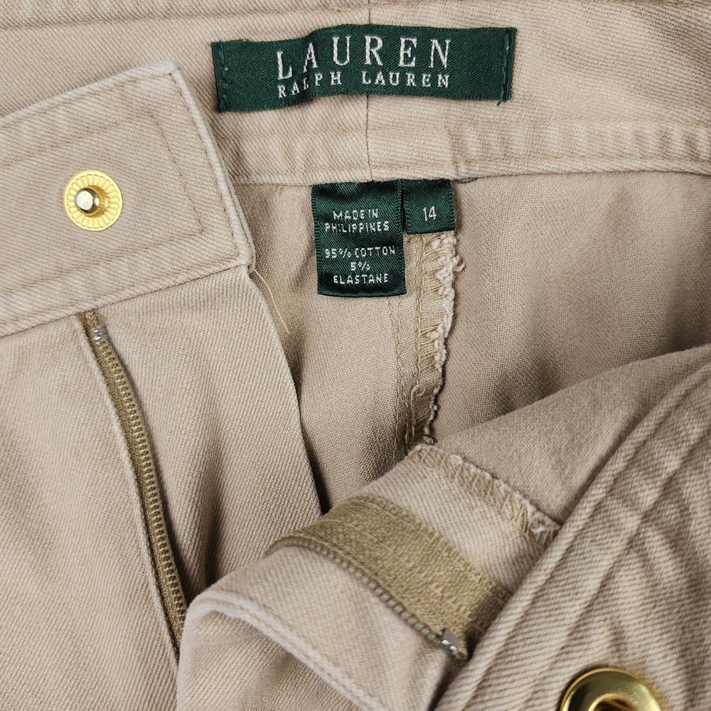 Lauren Ralph Lauren Chino Pants Women 14 Tan Beige Stretch Straight Leg - Picture 2 of 13